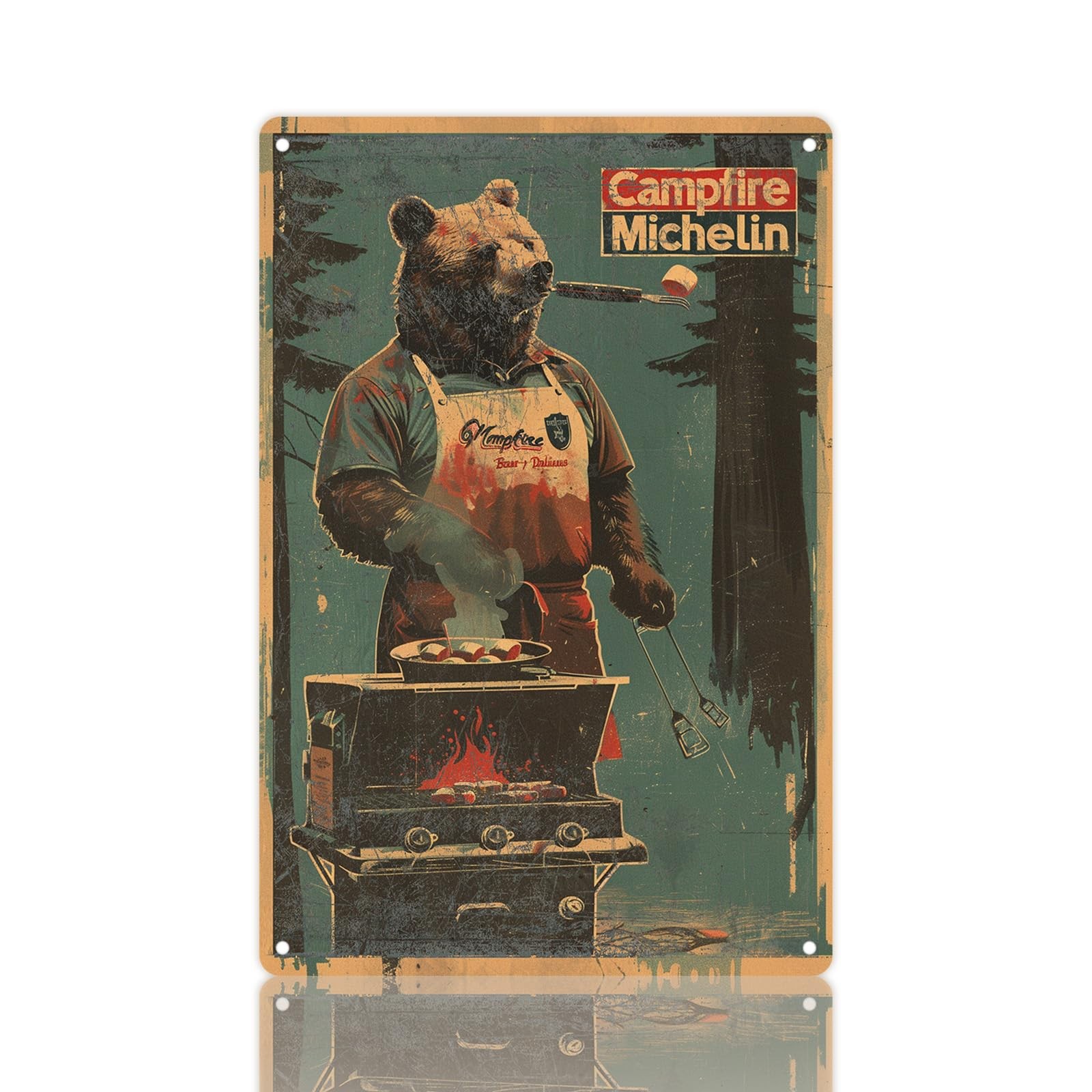 Campfire Michelin Bear Metal Wall Art – 8×12 Inch Rustic Outdoor BBQ Decor, V…