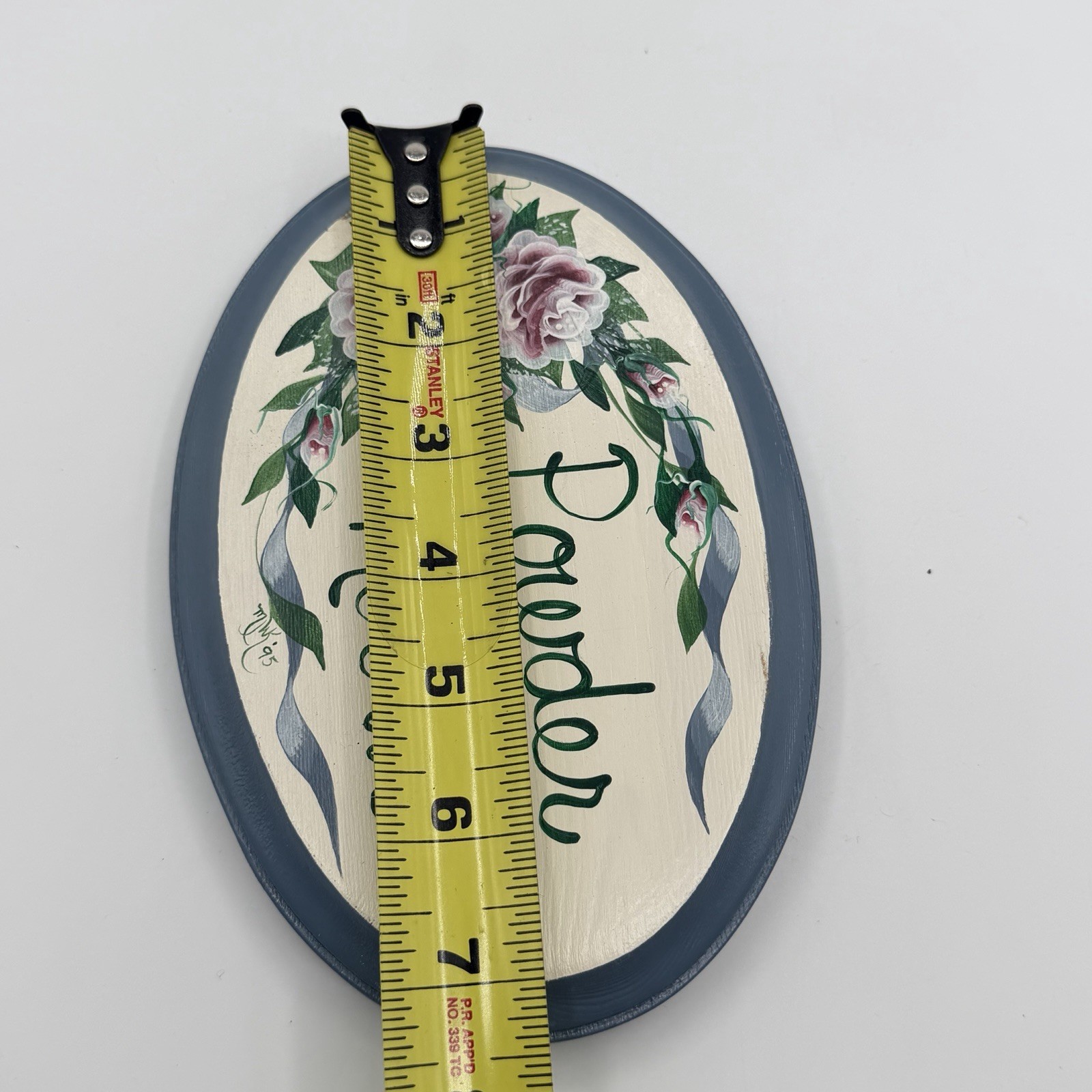 Vintage 80’s Blue Country Bathroom Sign Hand Painted Floral Cottage Granny Core