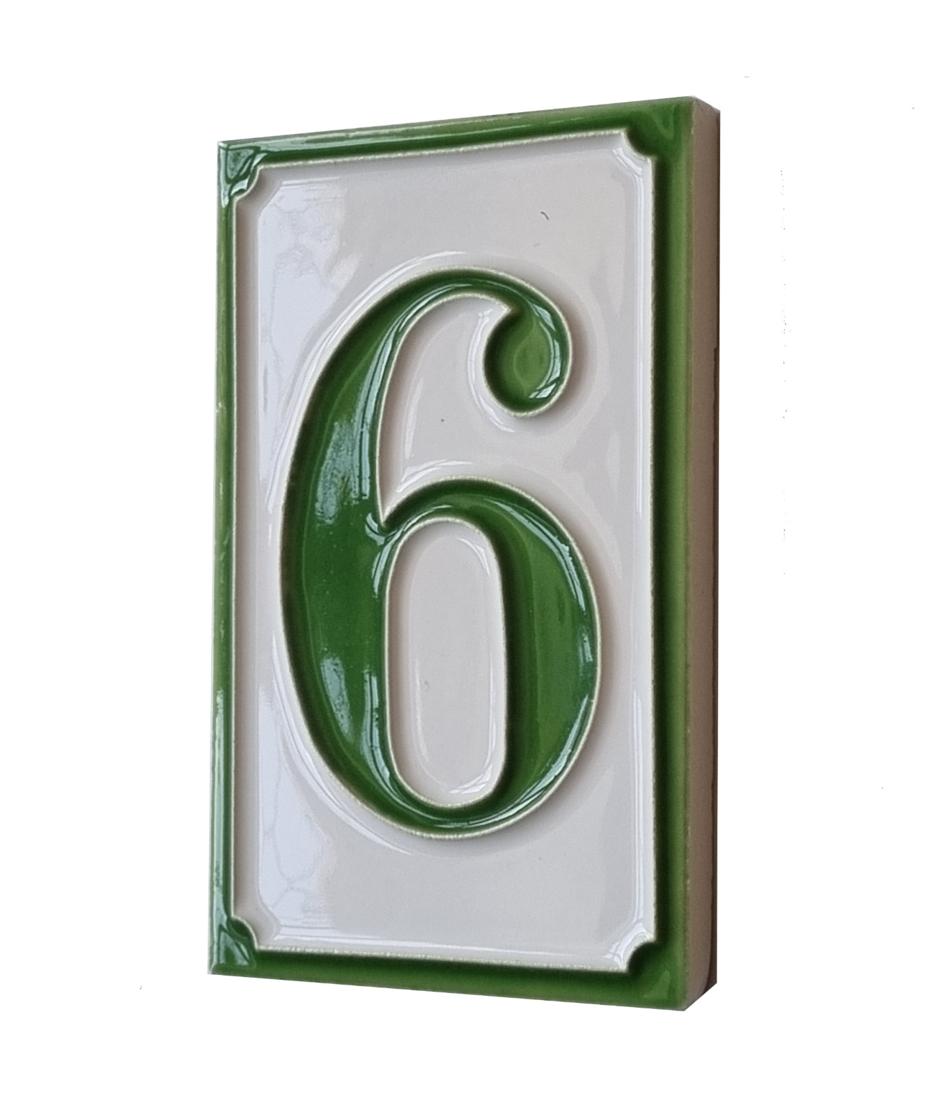 11 cm x 7 cm Italian Ceramic Green Numbers & Brown Or White Frames