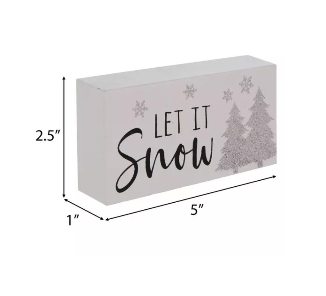 New! “Let It Snow” Snowflake Winter Christmas Wood Sign Decor Trees Tray Glitter