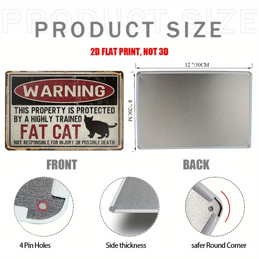 Vintage Fat Cat Metal Sign Warning Fat Cat Protected Property Tin Sign Funny Art