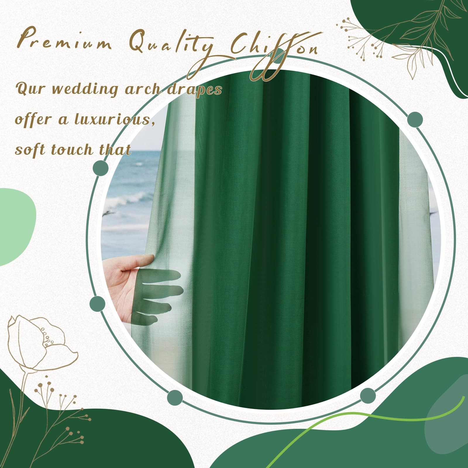 Chiffon Weeding Arch Draping Fabric Dark Green Drapes for Backdrop1 Panel – 2