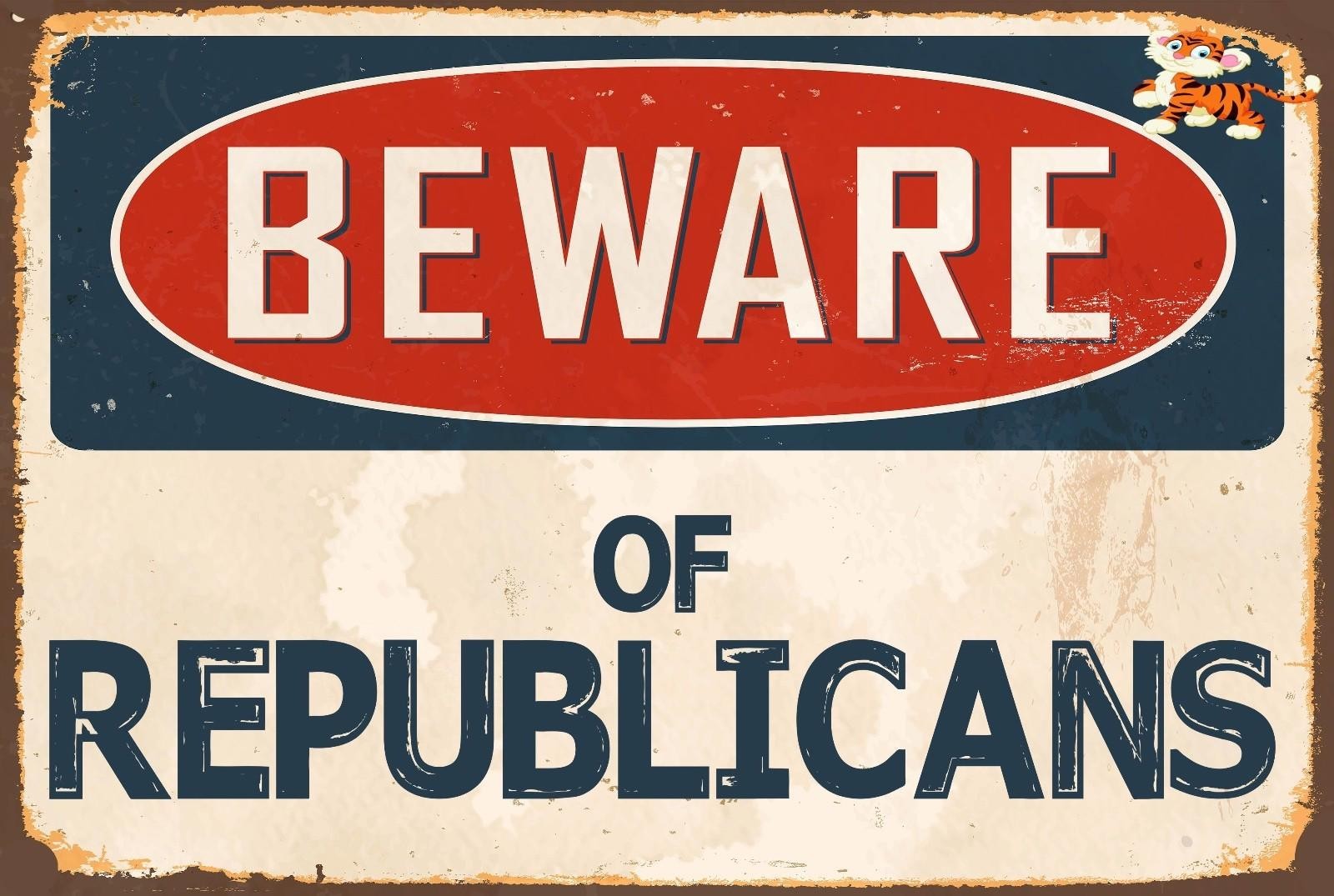 Aluminum Metal Sign Sticker Tiger Beware Of Republicans 8×12 Funny Novelty