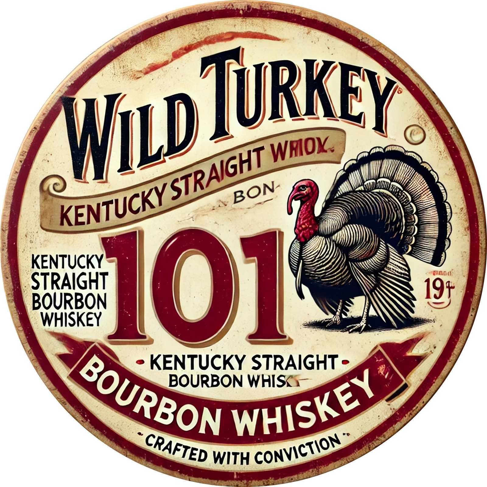 Vintage Wild Turkey Bourbon Whiskey Tin Metal Signs Wall Art – 7.87×7.87 Inch Ru