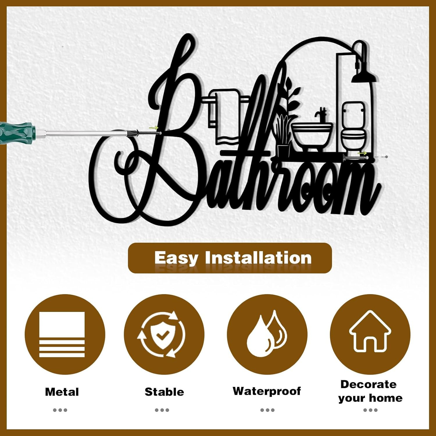 Black Metal Bathroom Wall Decor, Farmhouse Funny Bathroom Sign for Modern Home
