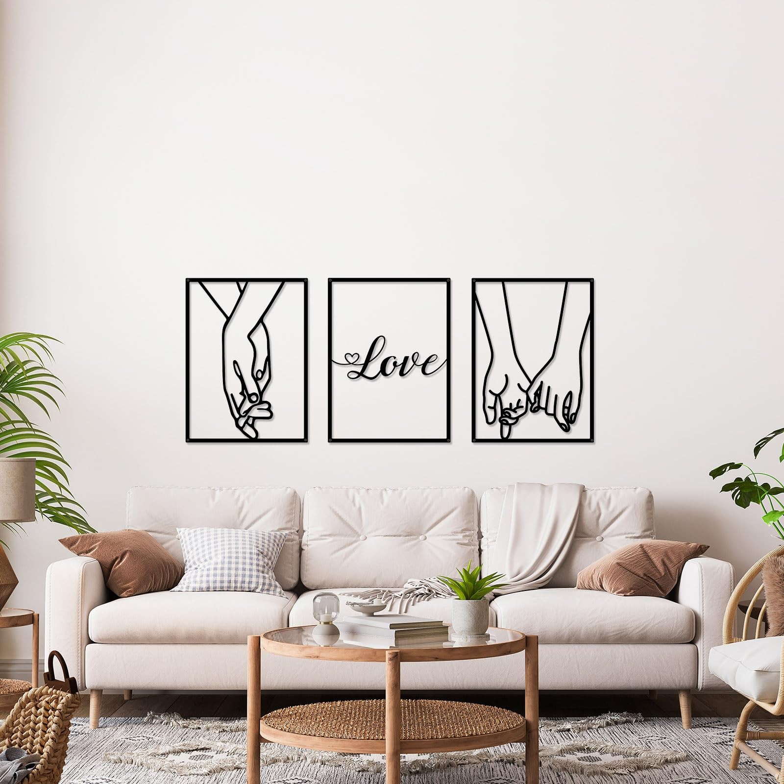 3 PCS Love Hands Minimalist Black Metal Wall Art Abstract Heart Couple Decor
