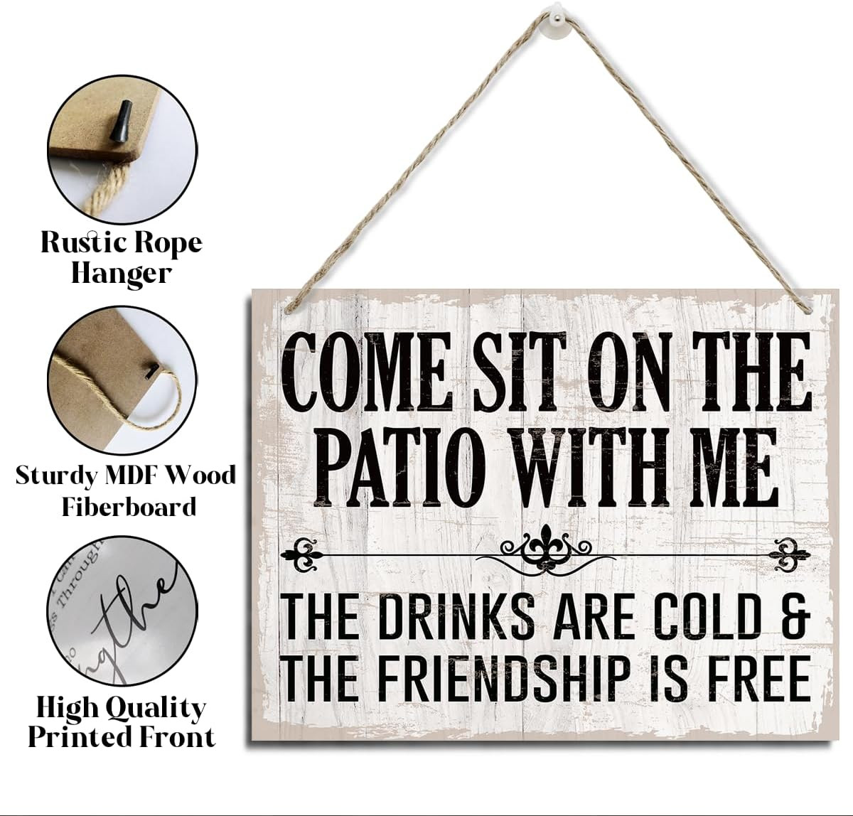 Patio Garden Decor, Come Sit on the Patio Sign, Rustic Hanging Wood Plaque Sign,