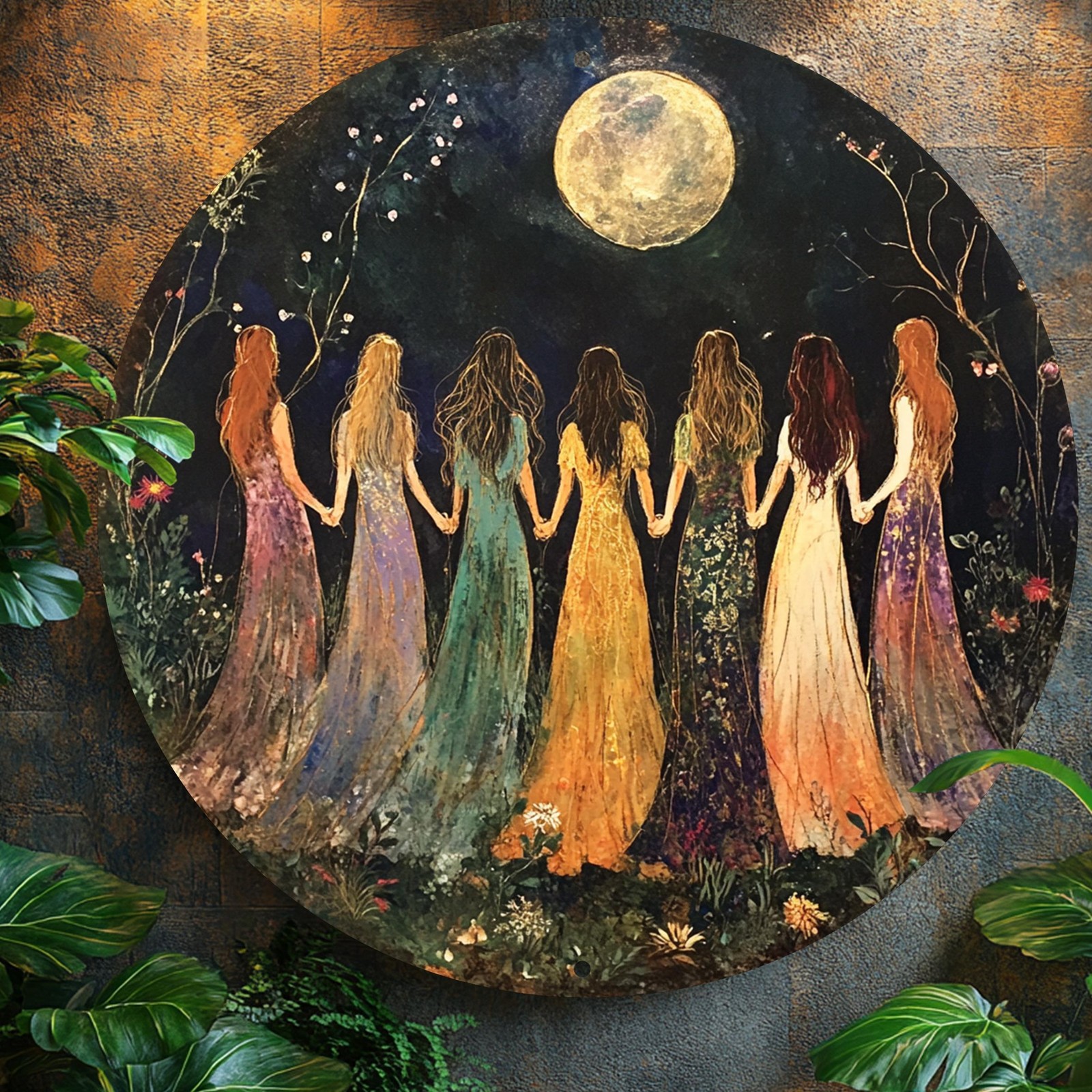 Tin Metal Sign Mystical Moonlit Sisters Aluminum Wall Art Vintage 8×8
