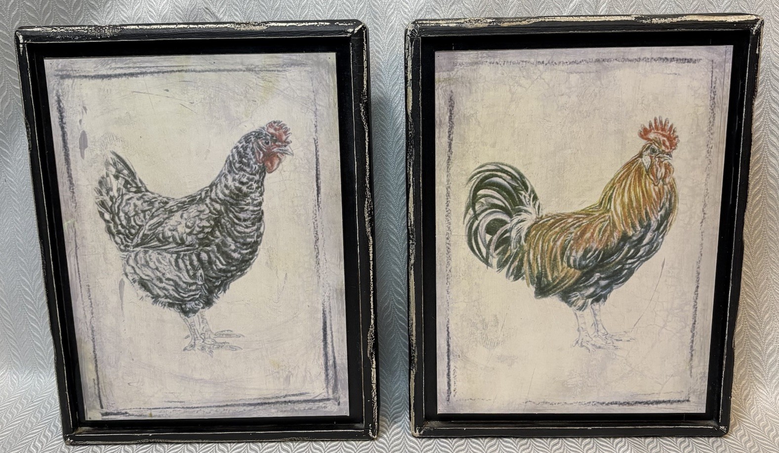 Creative Co-Op Farmhouse Chicken Rooster Wall Plaques Set Distressed Wood 13×10