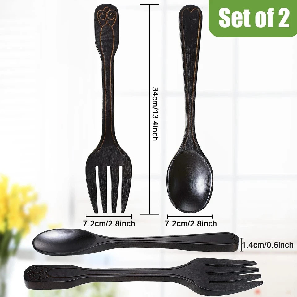 Large Fork and Spoon Wall Decoration Rustic Kitchen Decoration 2 Pieces Wooden