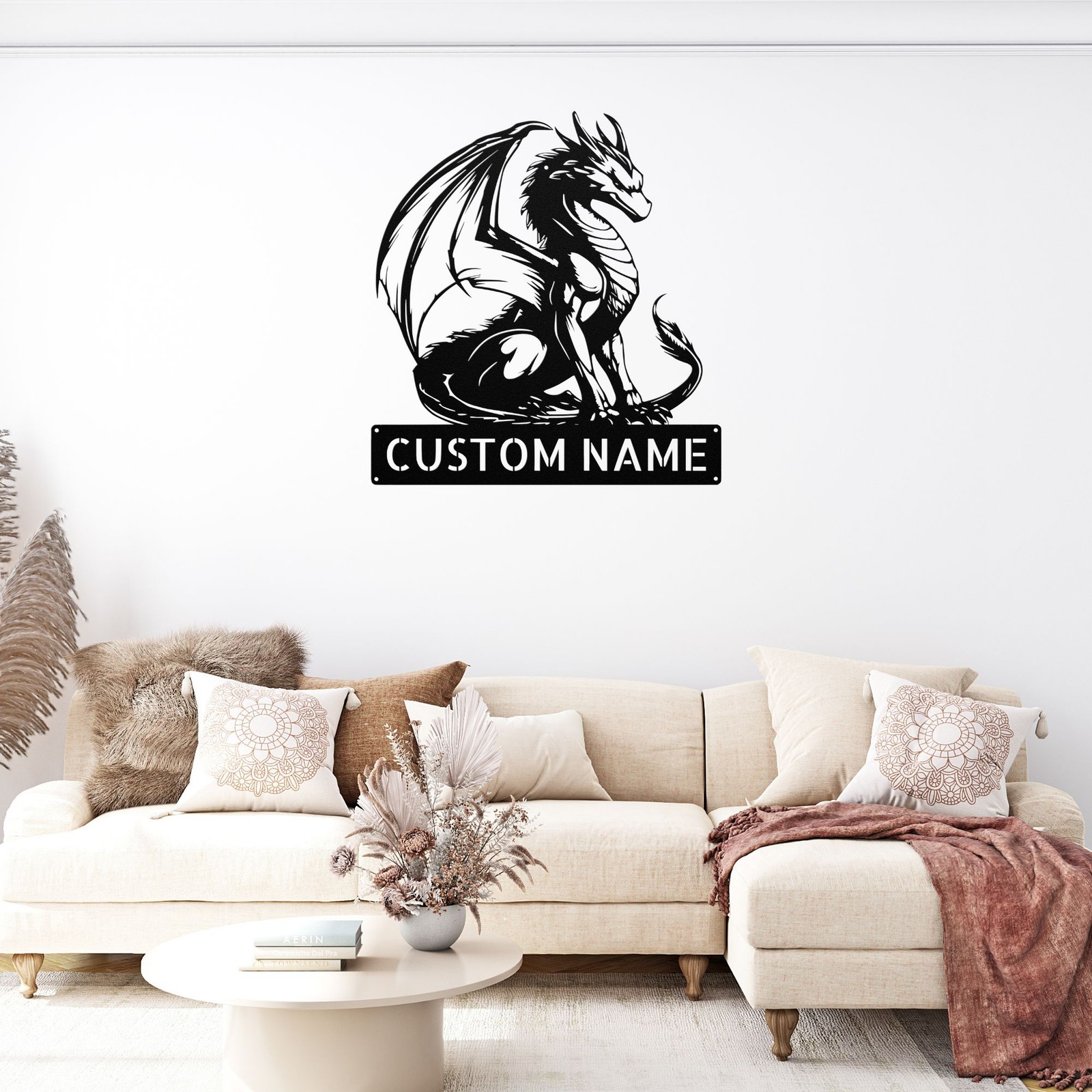 Personalized Dragon Metal Wall Art Custom Name Fantasy Decor for Gift/Home