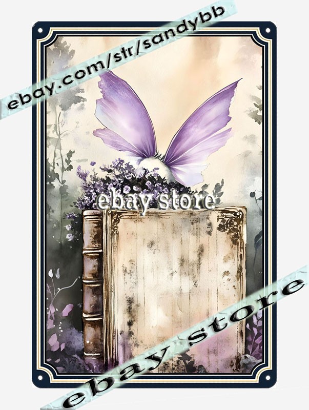 Fairy Wings Metal Tin Sign Purple Stone Shrine mystical lavender relic