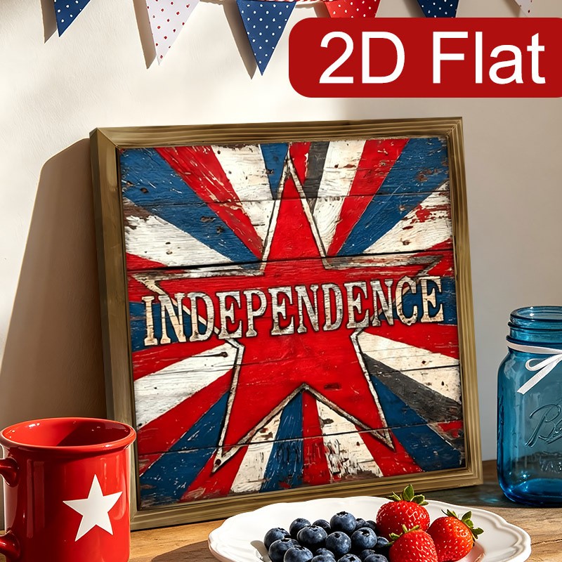 Independence Red Star Red White Blue Burst Wooden Plaque Farmhouse Wall Decor