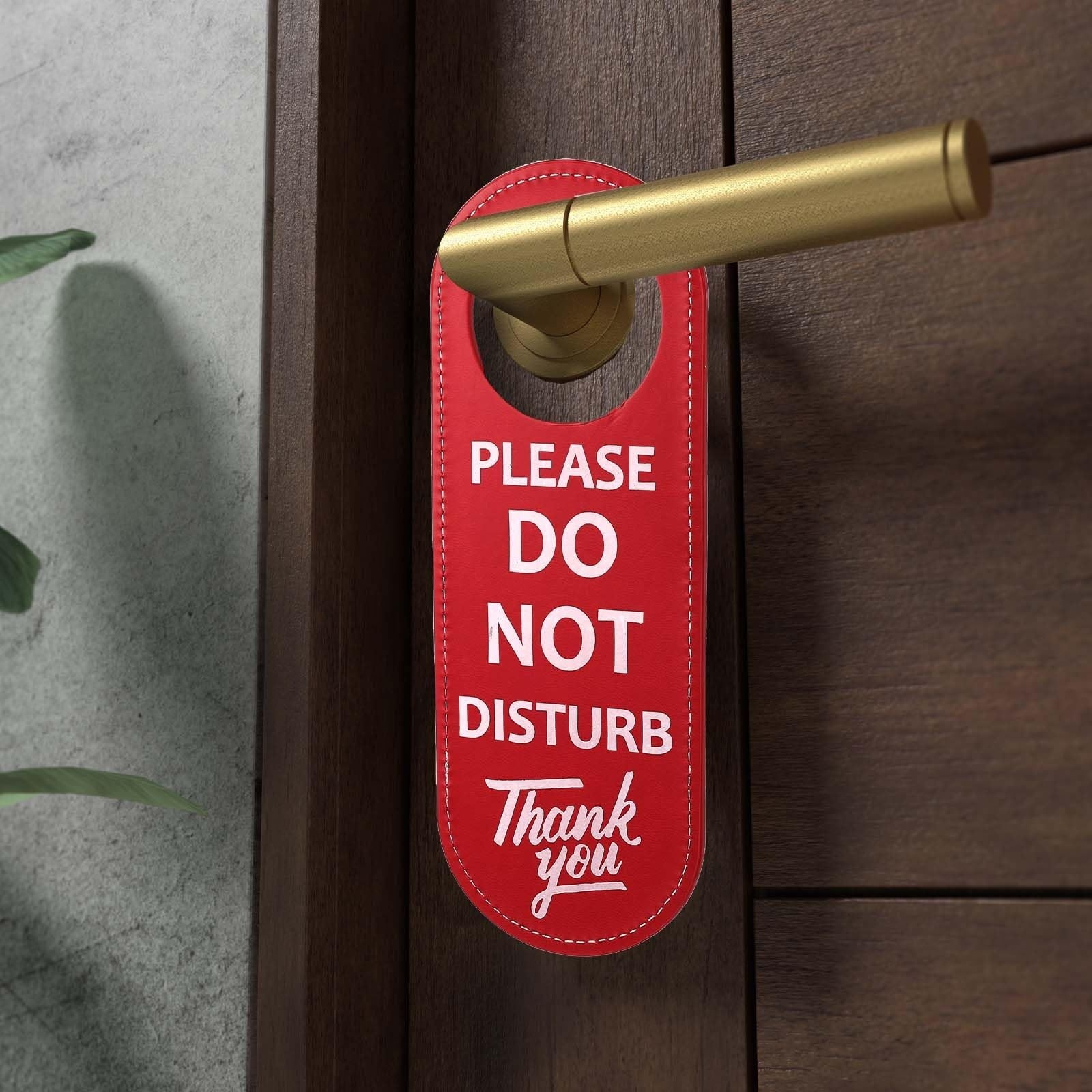 PU Leather Do Not Disturb Welcome Please Knock Door Knob Sign Double Sided Green