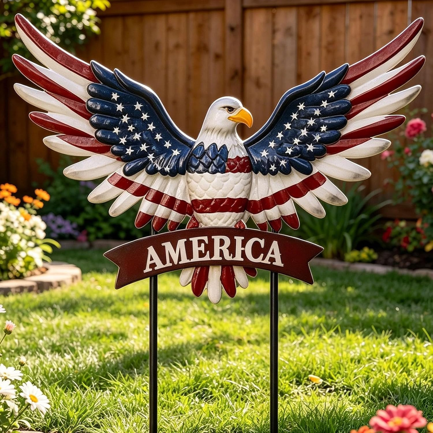 Eagle Patriotic Decor Garden Stakes Decorative Large 35.8In with America Sign, 4
