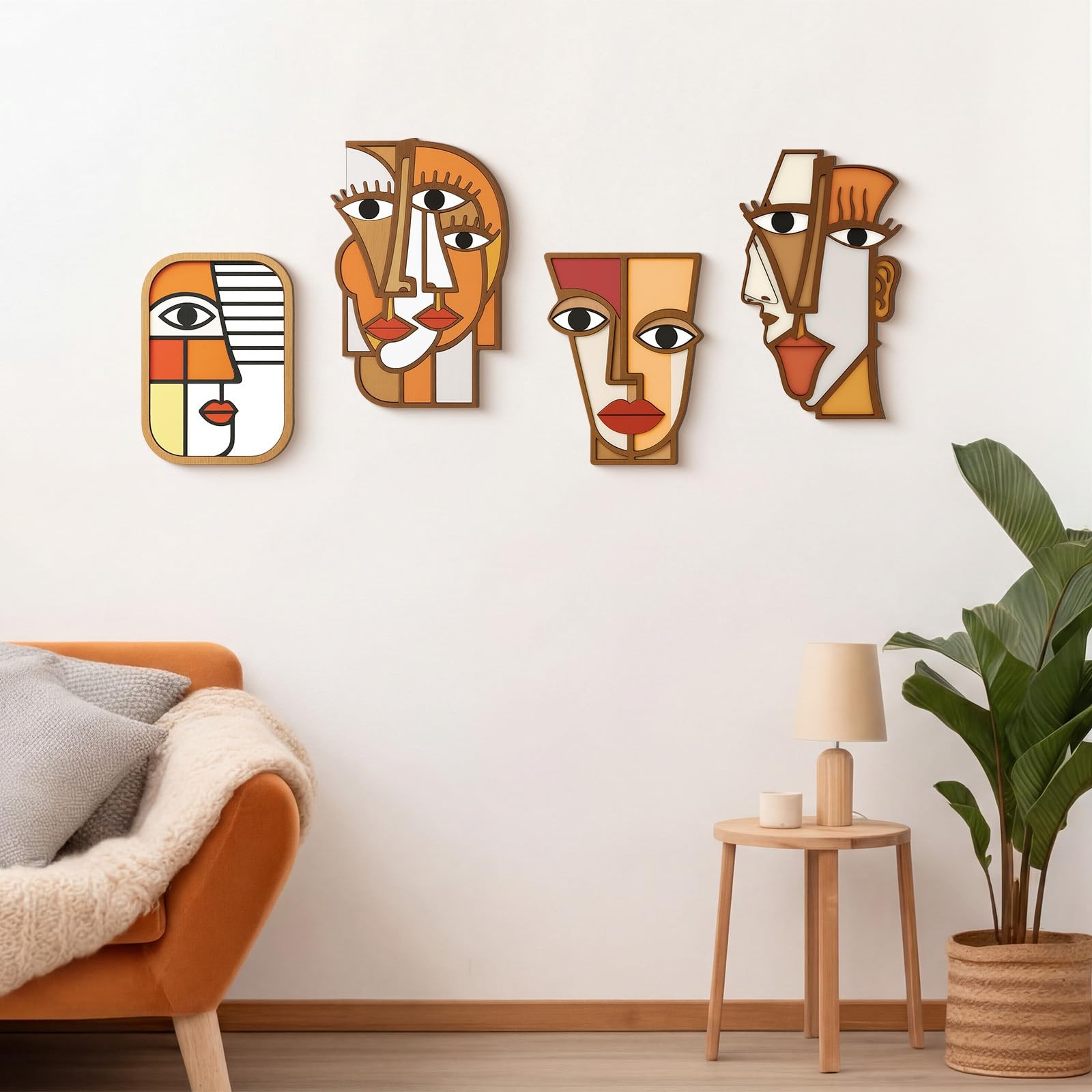 6 Pcs Abstract Wood Wall Art Decor Minimalism Home Wall Sculptures Mid Centur…