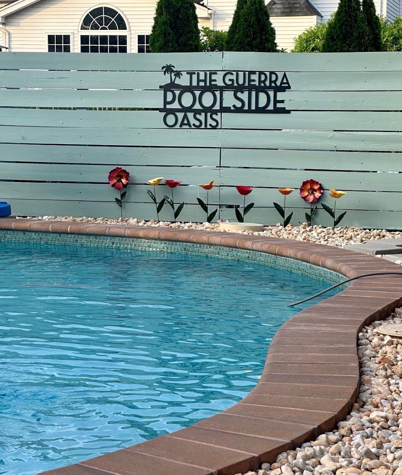 Personalized Palm Tree Oasis Metal Sign: Tropical Pool Decor