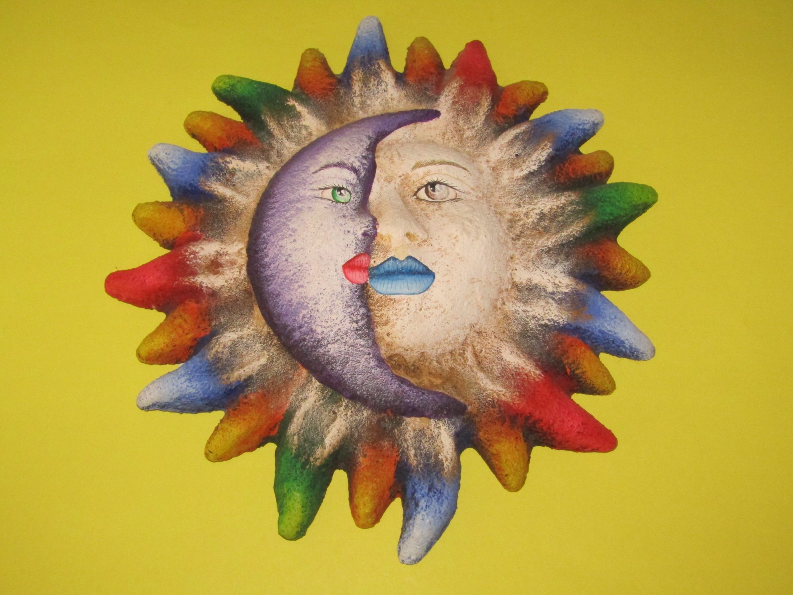 Mexican Folk Art Sun Moon Celestial Wall Plaque Signed Original – Please Read