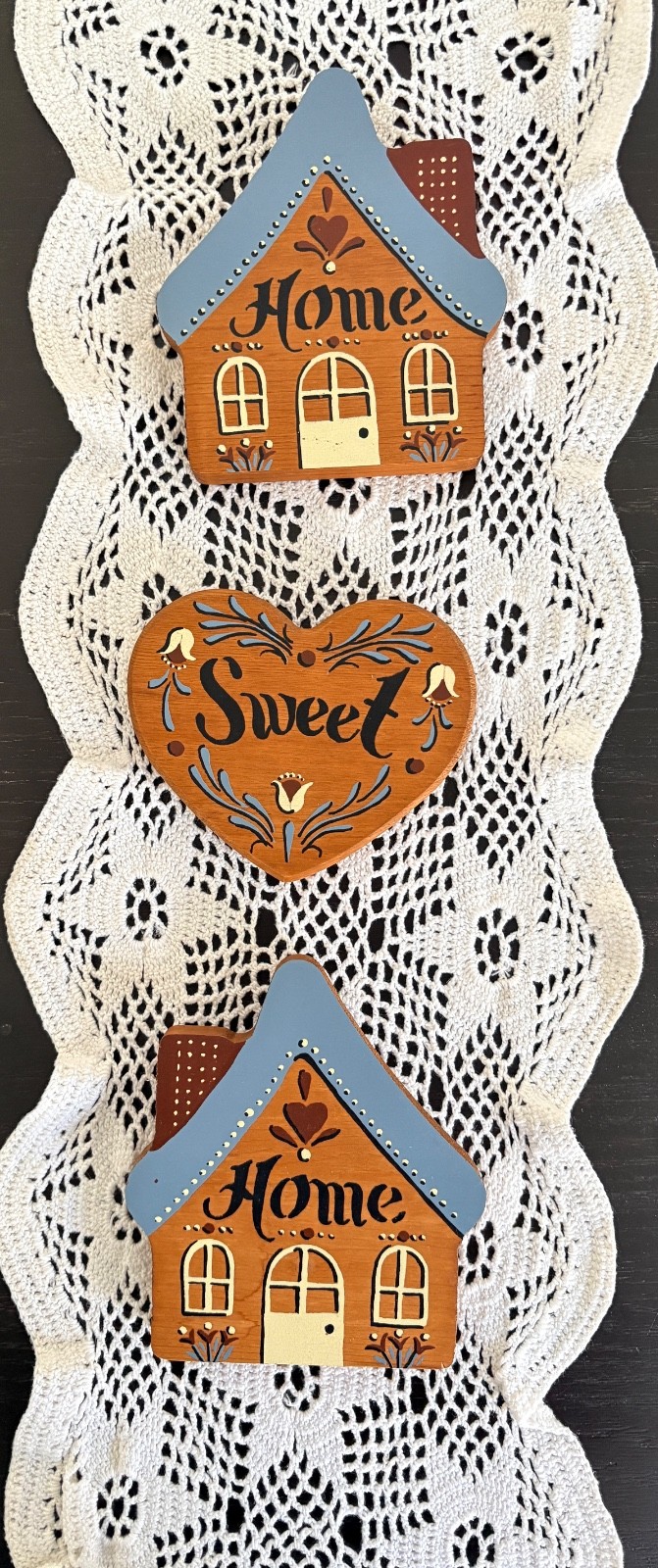 VTG Wood Home Sweet Home Wall Decor 3 Pc Set Heart Cottagecore / Grandmacore