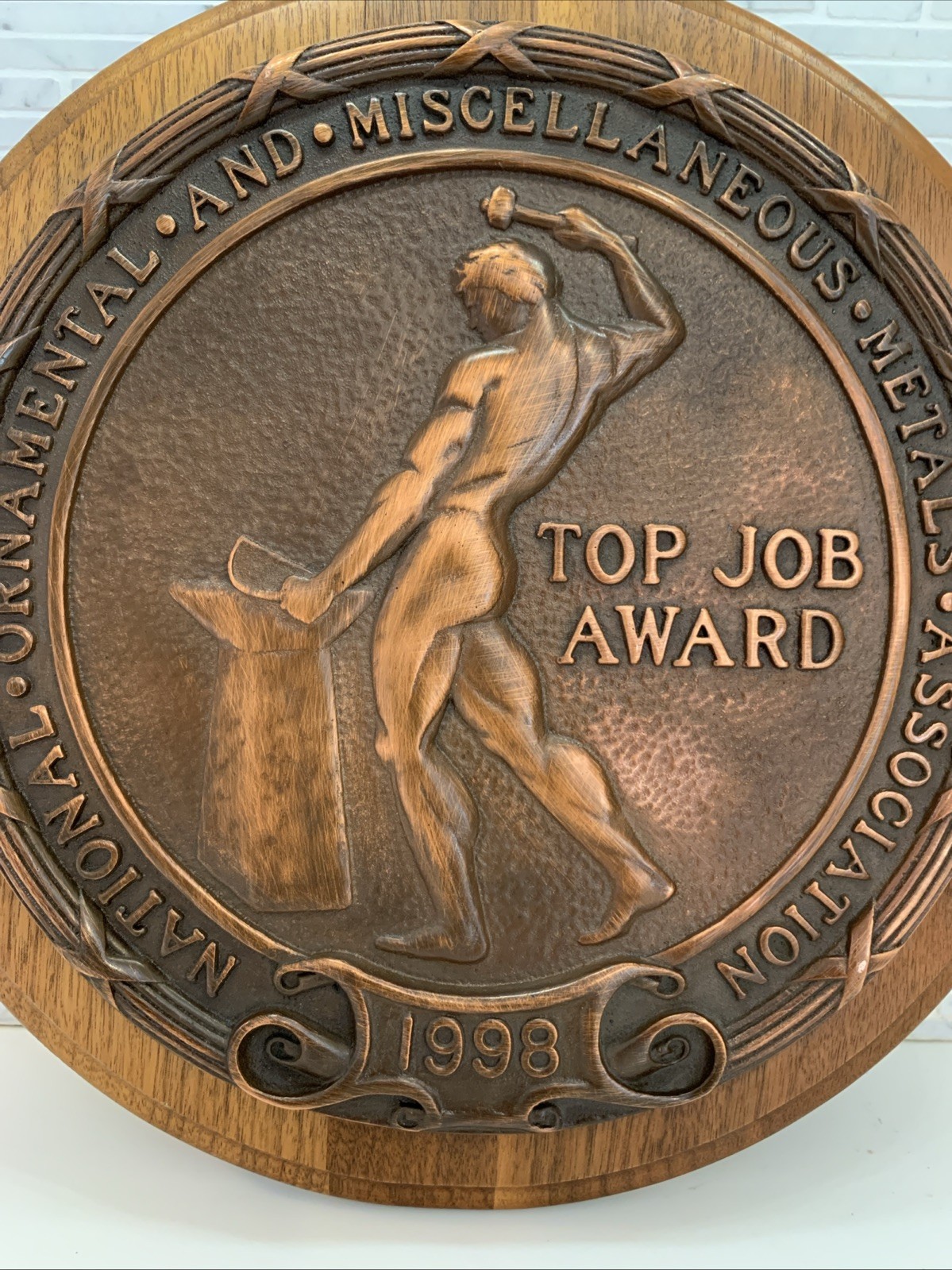 12″ Dia. Cast BRONZE Top Job Award Wall Plaque Naked Male Figure Forging Metal