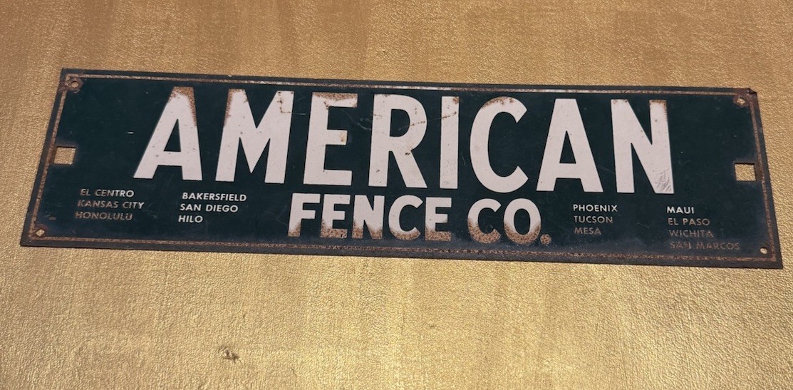 American Fence Co. Vintage Metal Address Plaque Rustic Industrial Sign