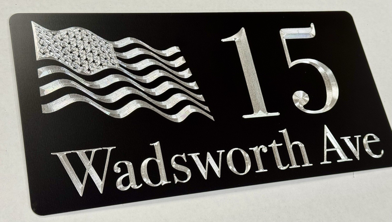 Engraved Personalized Custom US Flag House Home Number Street Address 6×12 Sign