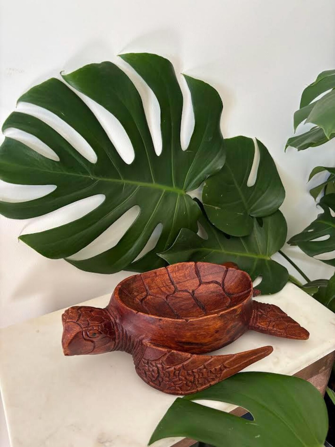 Hawaii Hand Made Home Decor Solid Wood Polynesian 12″ Turtle Honu Dish Bowl