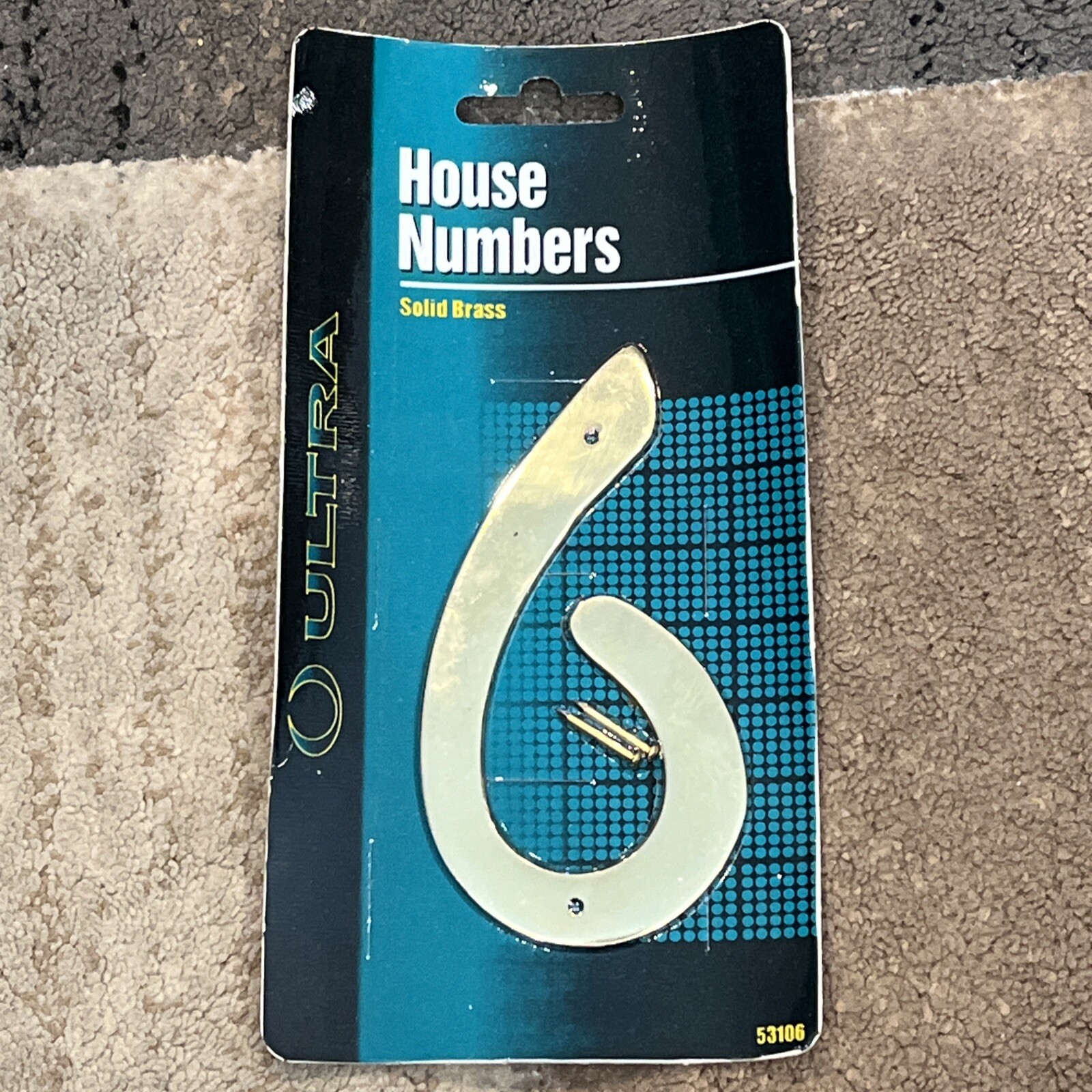 Ultra Hardware 53106 Solid Brass 4 1/2 Inch House Number 6 New Sealed