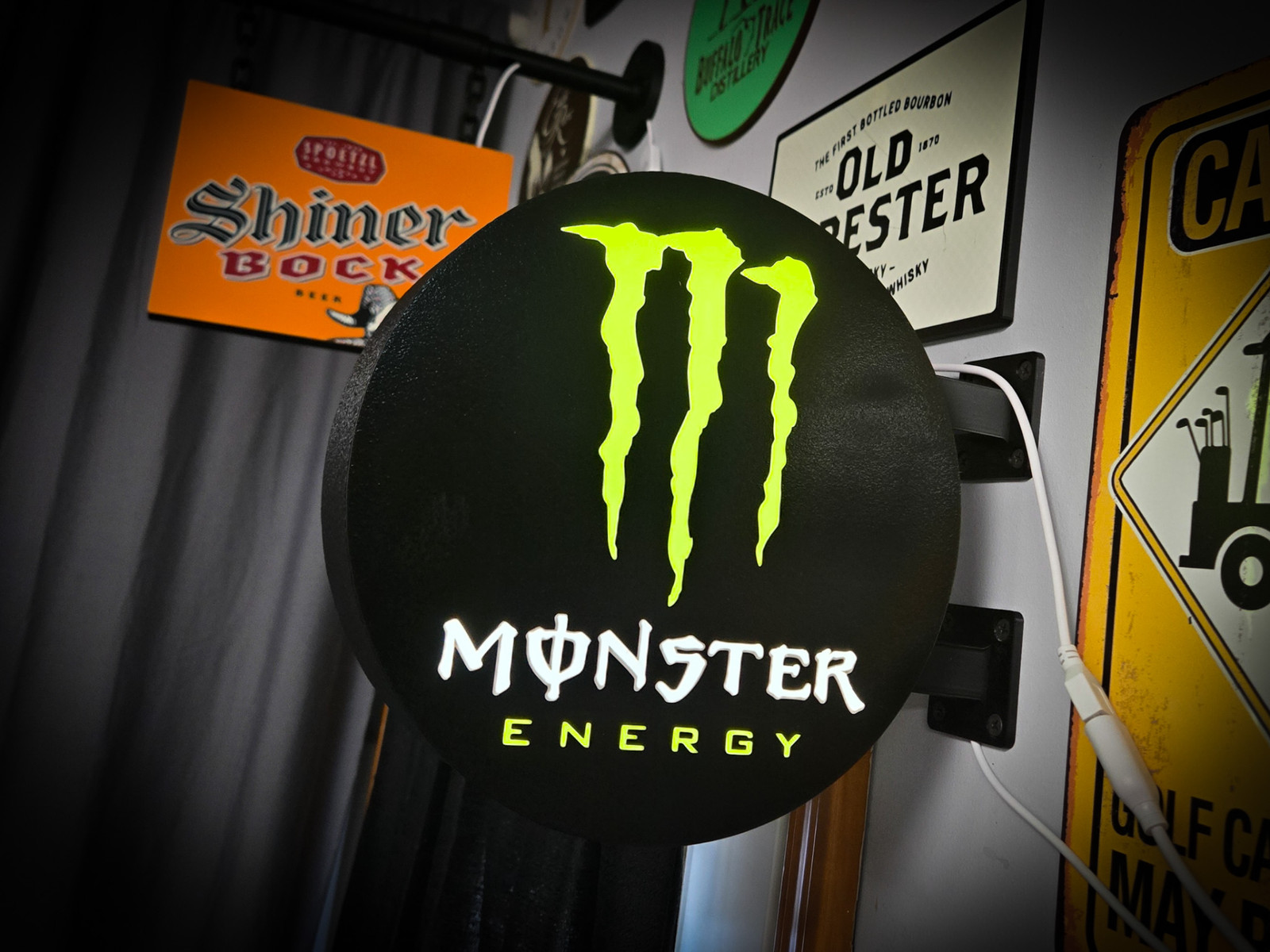 Monster Energy LED Lightbox Sign 3D Printed Round Wall Mount Man Cave