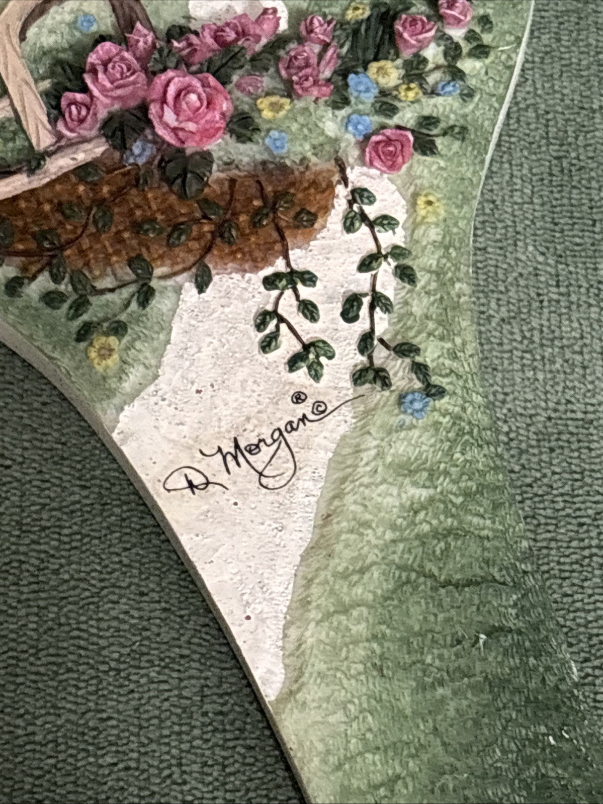 D. Morgan Signed Mixed Medium Floral Painting 3D On Textured Stone Wall Plaque