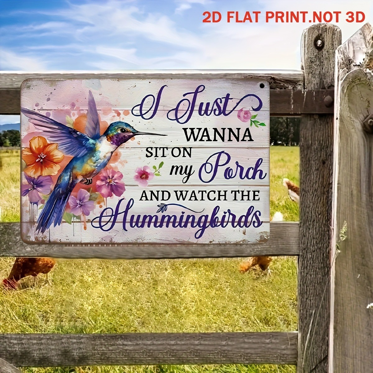Retro Porch Hummingbird Metal Sign Cozy Outdoor Decor Relaxing & Bird Watching