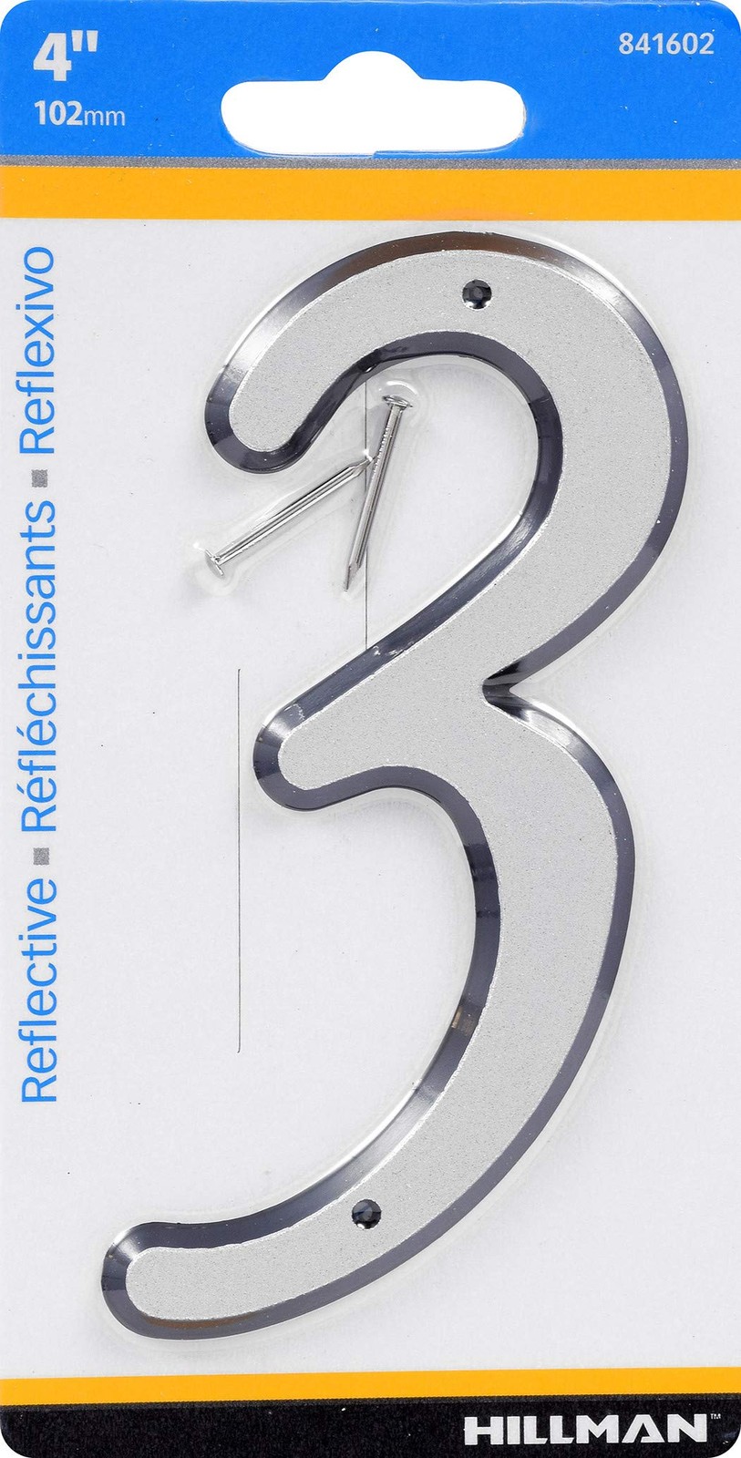 4 Inch Nail On Reflective Plastic House Number 3 Hardware Signage 841602