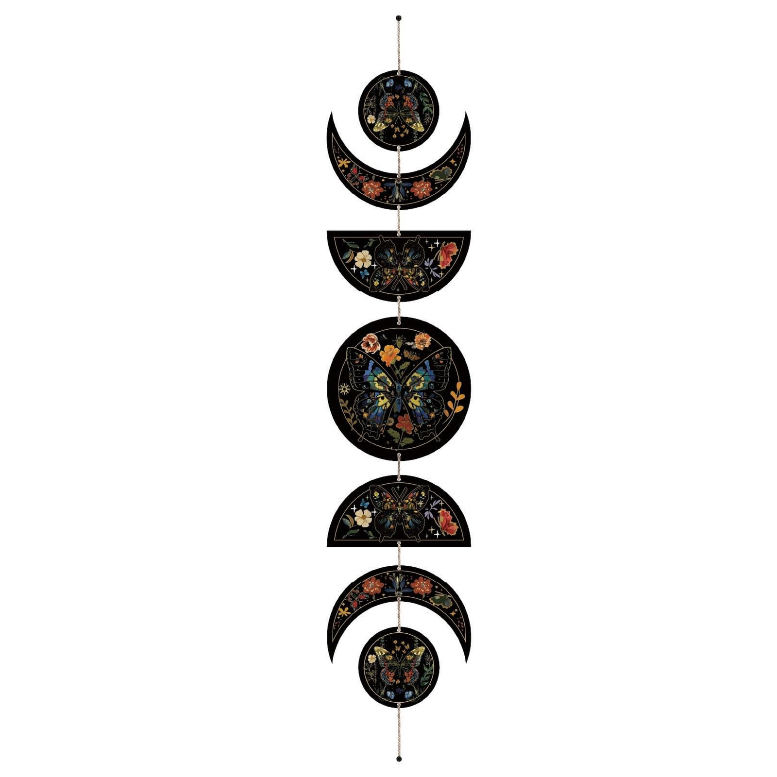 7Pcs Butterfly Flower Moon Ornaments Half Round Wood Pendant Moon Cycle Wall …