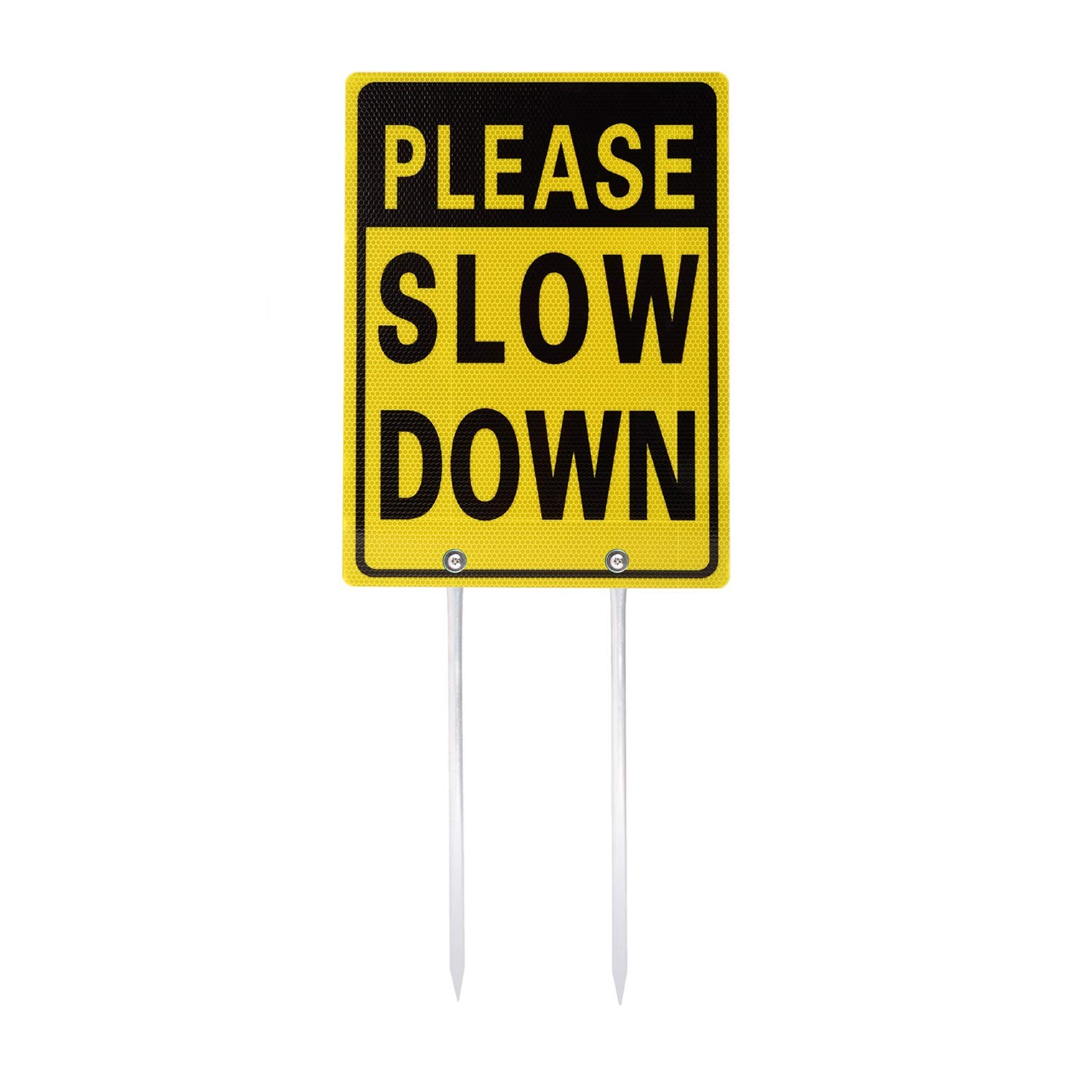 16×12 In Double Sided Aluminum Reflective Please Slow Down Yard Sign Rod