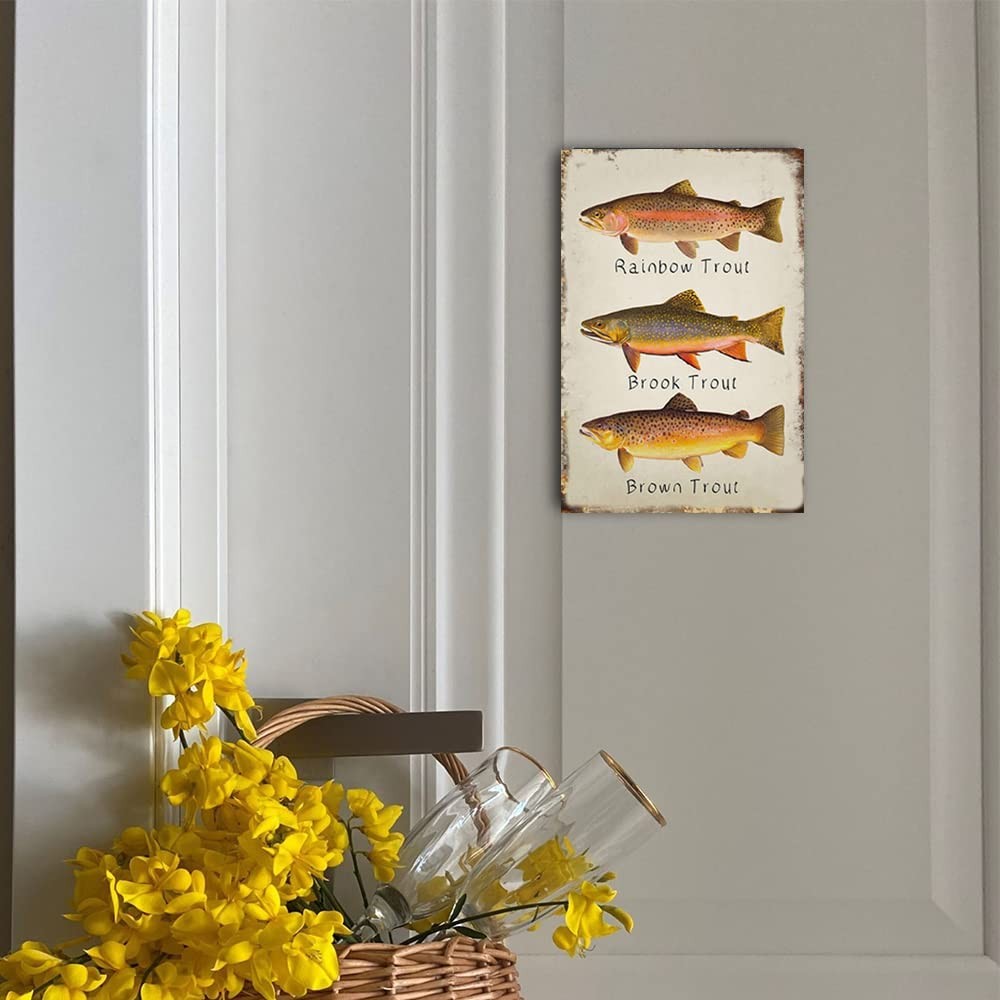 Cusde Rainbow Trout Metal Tin Sign Brook Wall Art 12″L x 8″W, multi