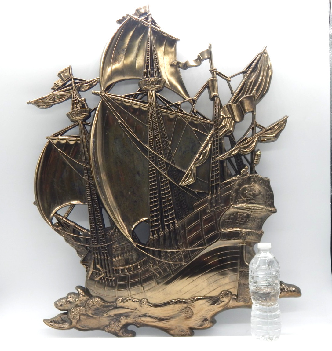 Vintage Homco 1958 #3663 Large Antique Gold Sailing Ship Nautical Wall Hanging