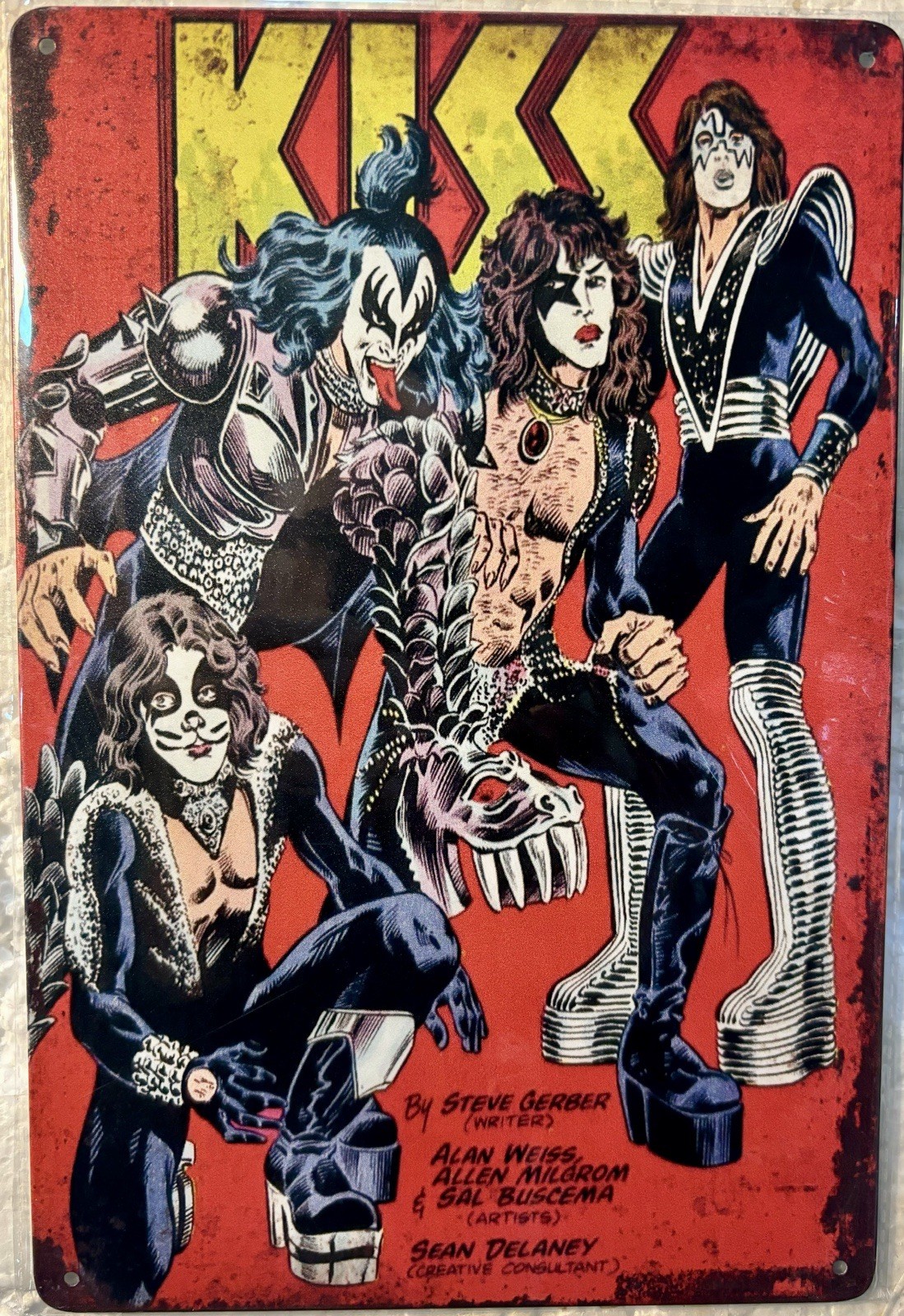 TIN SIGN 8×12 Kiss Rock Roll Band Group Heavy Metal Gene Simmons Cartoon DD4