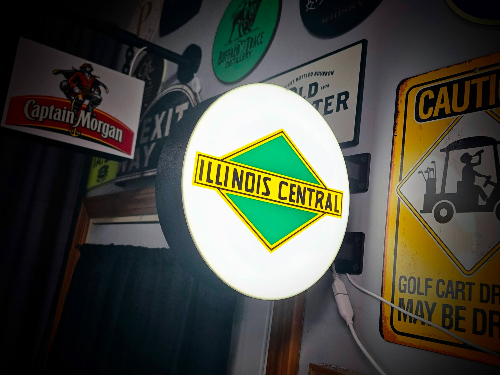 Illinois Central ~ 2-Sided LED Lightbox Wall Sign 3D Printed