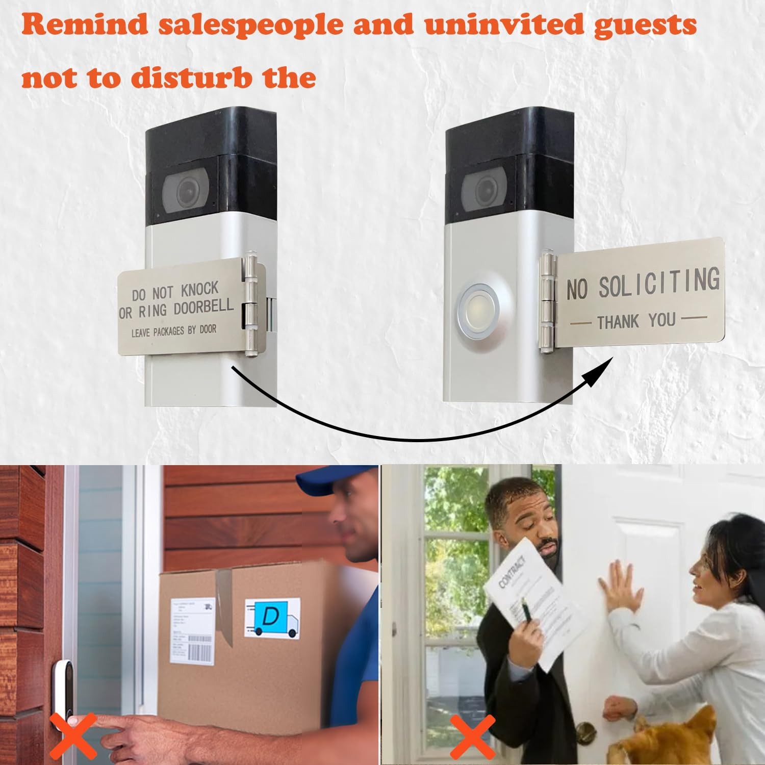 LJSCARE Front Door No Soliciting Sign Do Not Knock Or Ring Doorbell Sign – E…