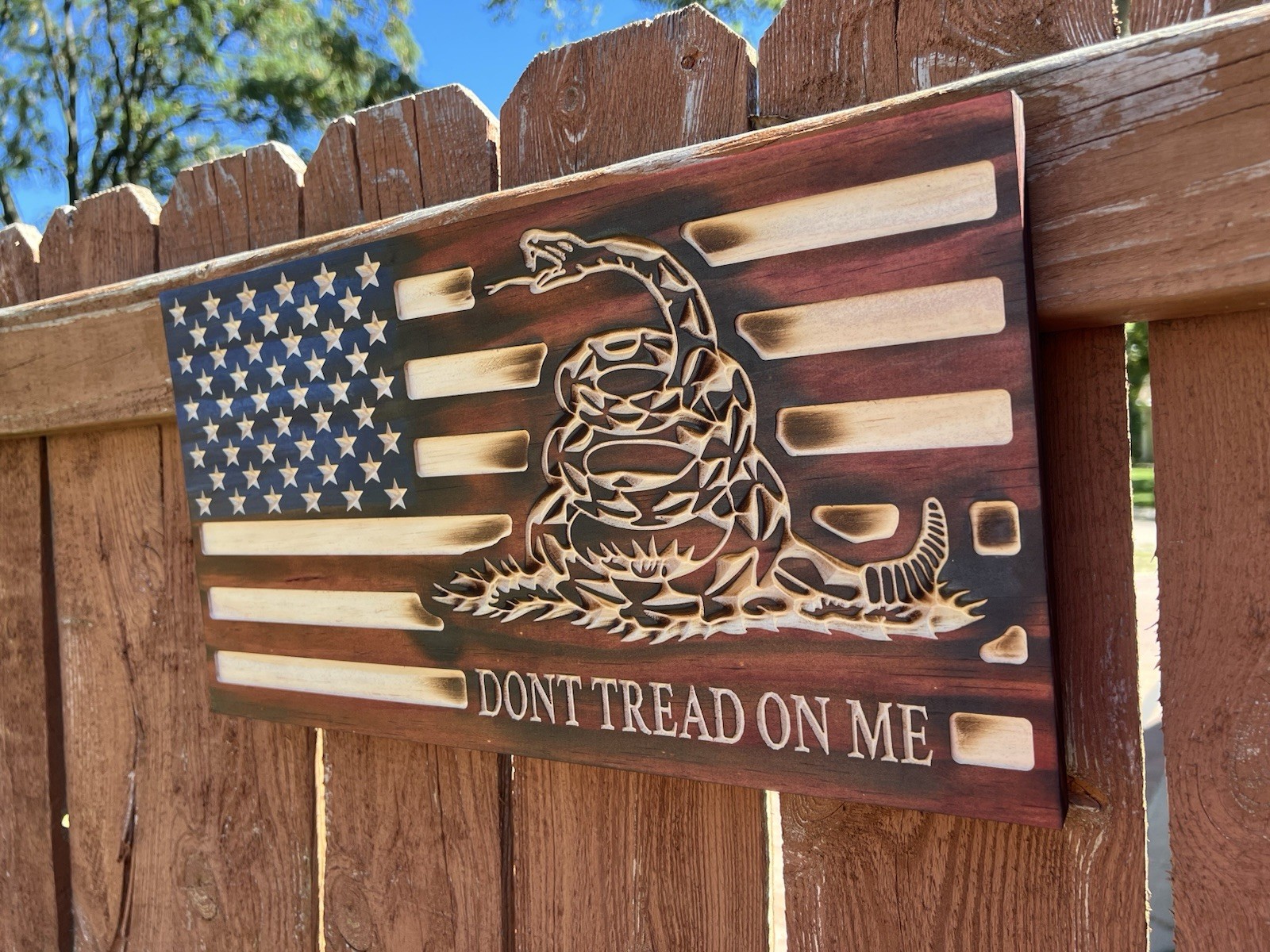 Rustic Wooden Gadsden Don’t tread on me American Flag / Made In America