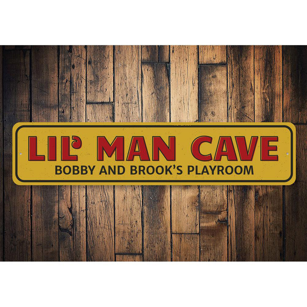 Lil’ Man Cave Sign, Personalized Little Children Names Aluminum Metal Decor Sign