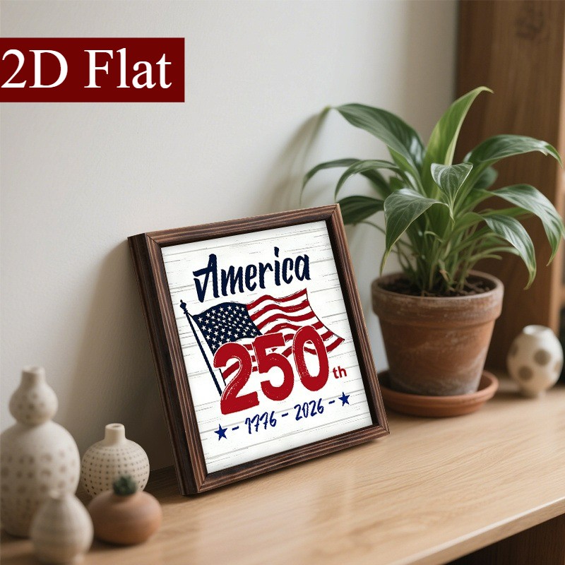 America 250th 1776-2026 USA Flag Patriotic Wooden Plaque 4th Of July Decoration