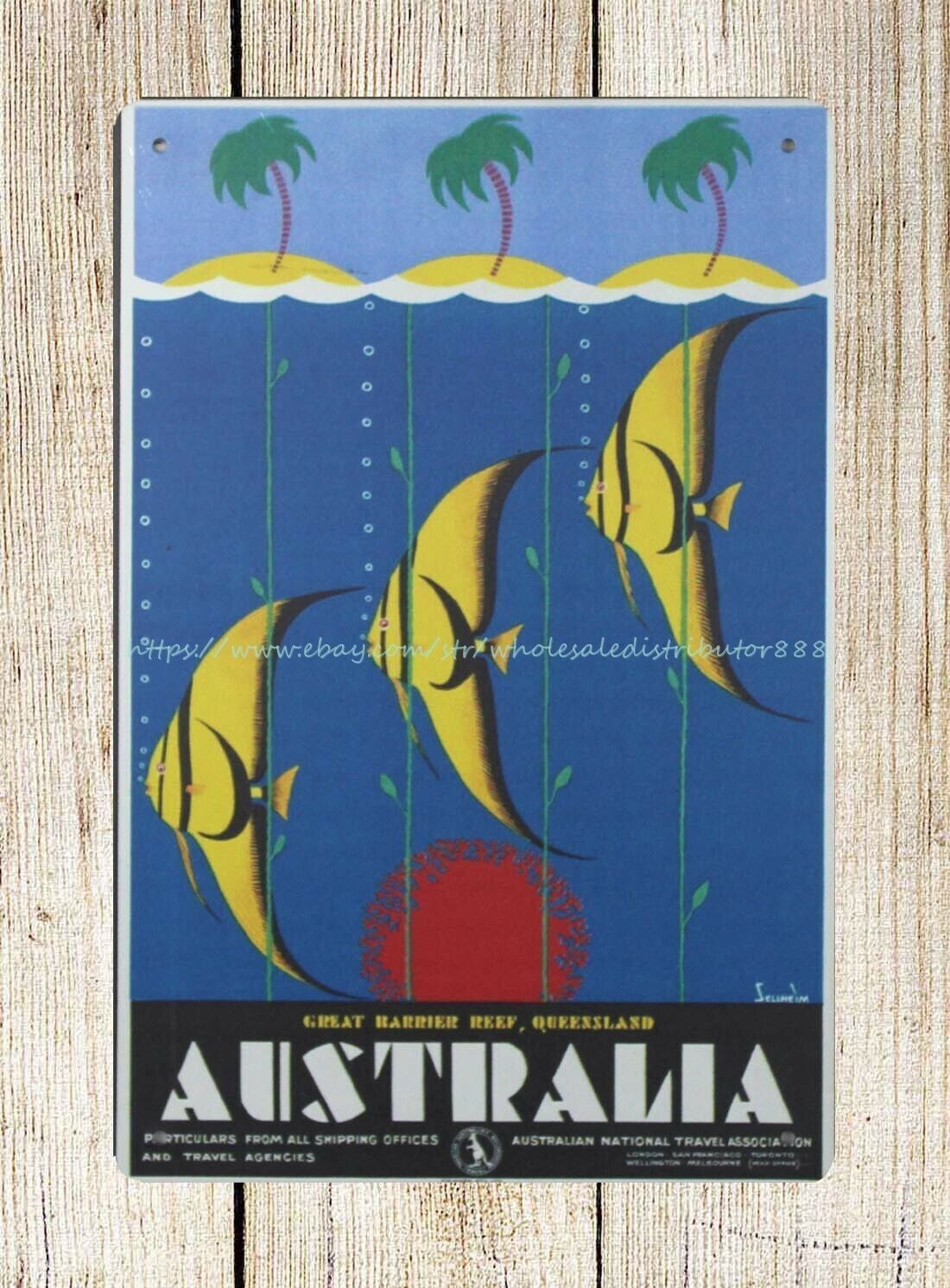 retro reproduction travel Australia Fish metal tin sign wall decor