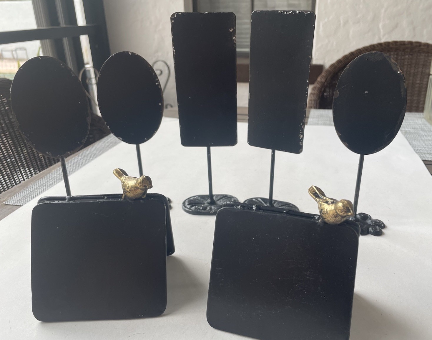 Black Heavy Metal Table Signs Pedestal Base Chalk Board Several Styles 7 Stands