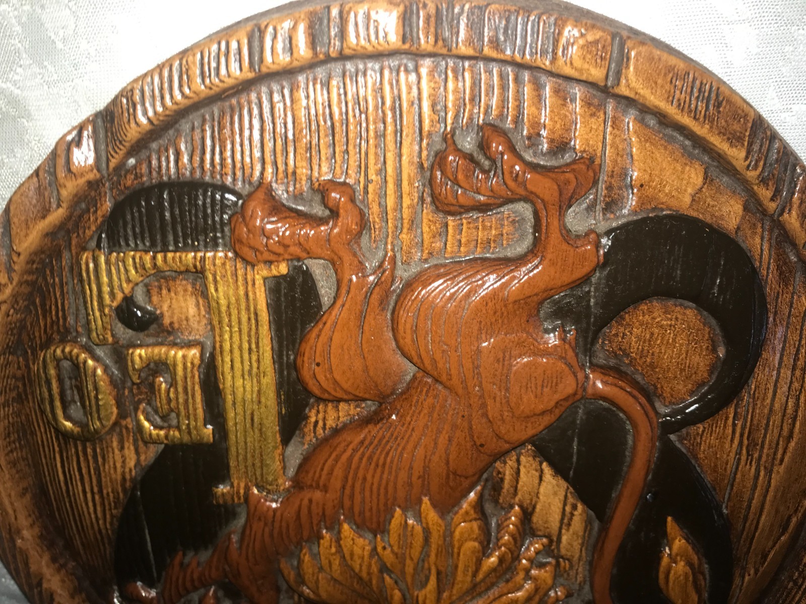 HAND PAINTED Plaster 3D LEO Rampant LION Horoscope ZODIAC Astrology WALL PLAQUE