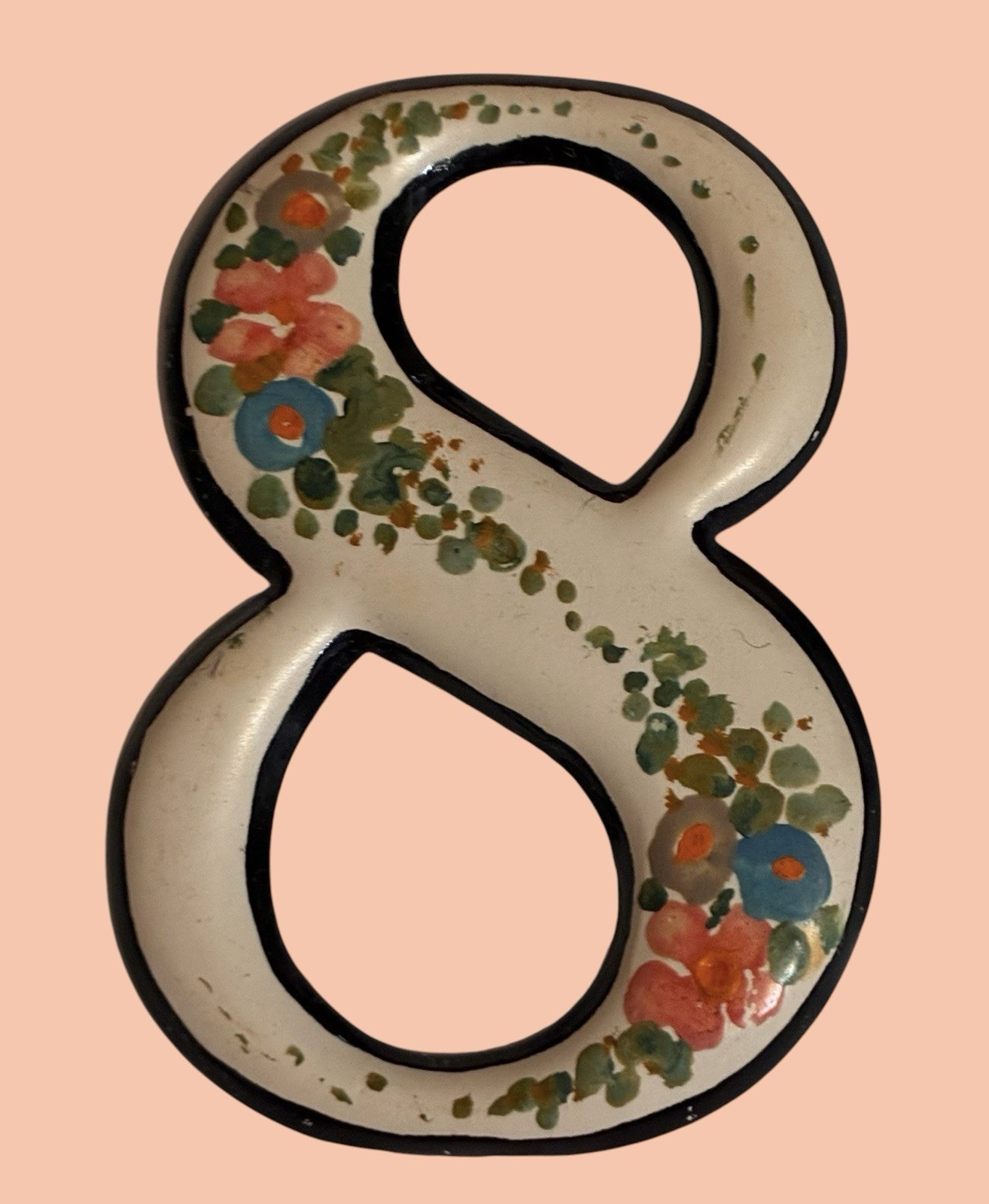Vintage Handpainted Thin Plastic Numbers 1 2 3 4 5 6 7 8 French Decor 3 “ Floral