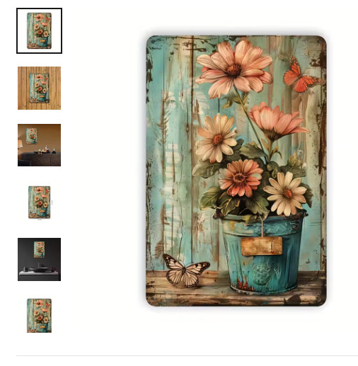 French Country Farmhouse Distresssed Metal Tin Sign 8×12 Flowers