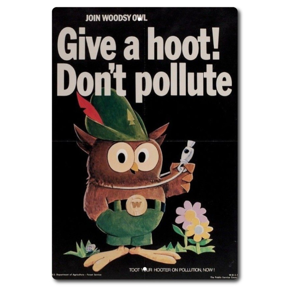 Funny Give A Hoot Don’t Pollute Woodsy Owl Sign Aluminum Metal Rustic Garage