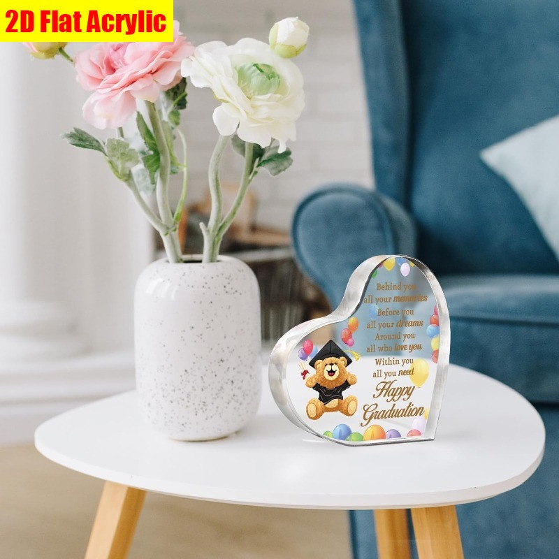 Acrylic Heart Plaque Teddy Bear Happy Graduation Keepsake Graduation Kids Gift