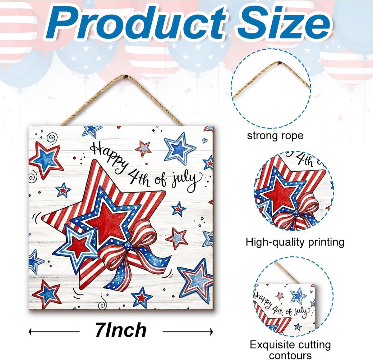 4Th of July Door Sign Patriotic for Front Porch America Anniversary Wooden Sign